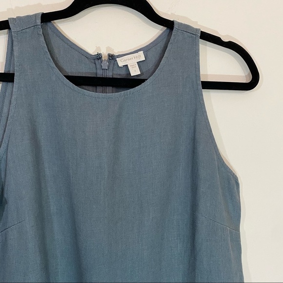 Garnet Hill Linen Fringe-Hem A-Line Dress Indigo Blue Grey - Picture 3 of 7